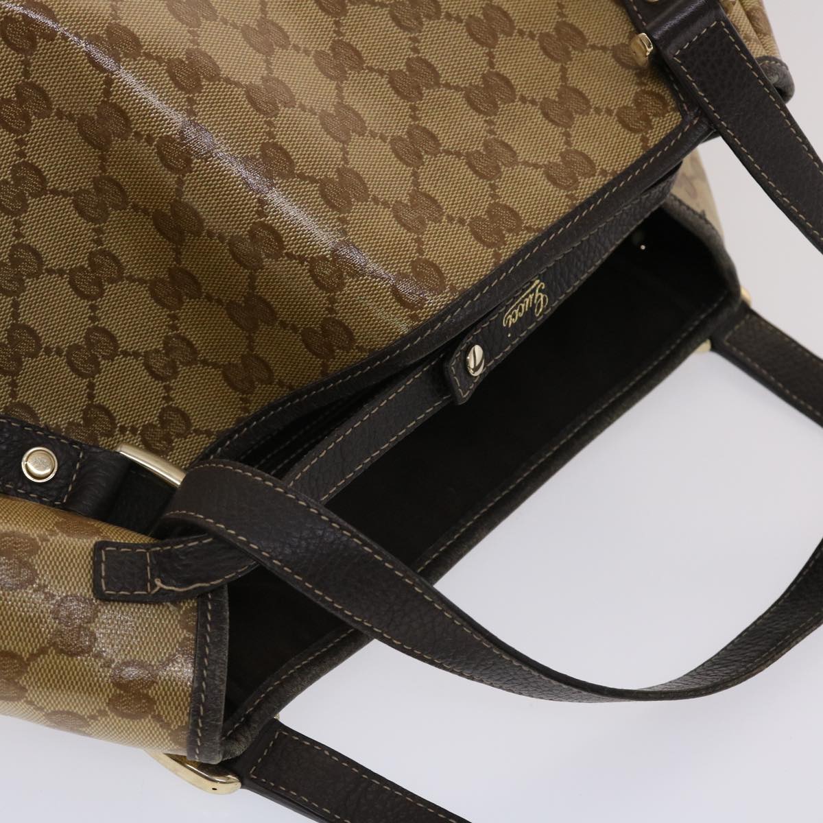 Gucci GG Canvas Hand Bag Coated Canvas Beige Dark Brown  49071
