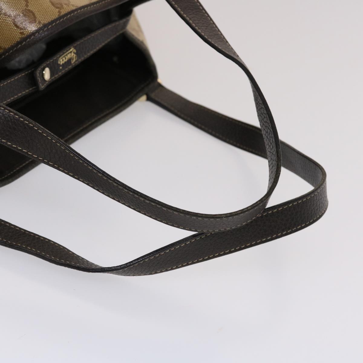 Gucci GG Canvas Hand Bag Coated Canvas Beige Dark Brown  49071