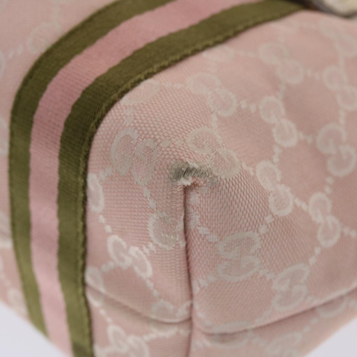 Gucci GG Canvas Sherry Line Hand Bag Pink White Green  49075