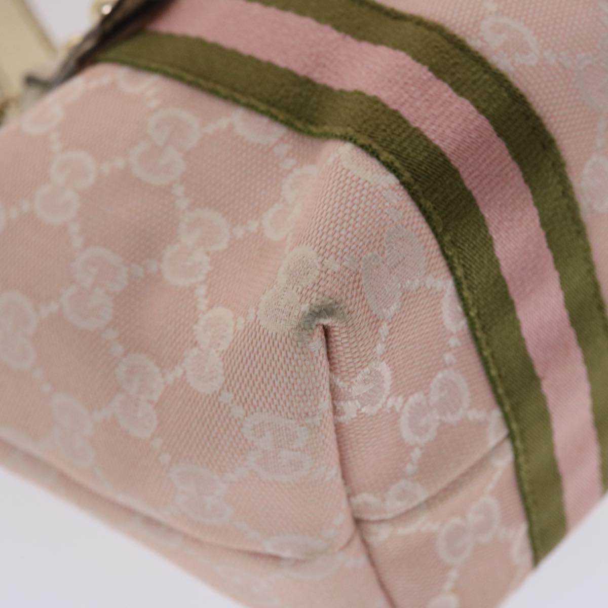 Gucci GG Canvas Sherry Line Hand Bag Pink White Green  49075