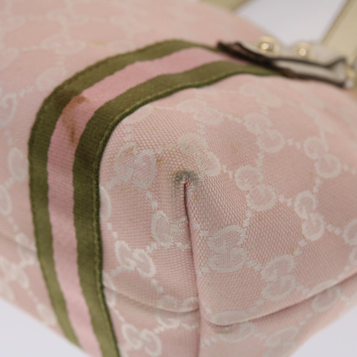 Gucci GG Canvas Sherry Line Hand Bag Pink White Green  49075