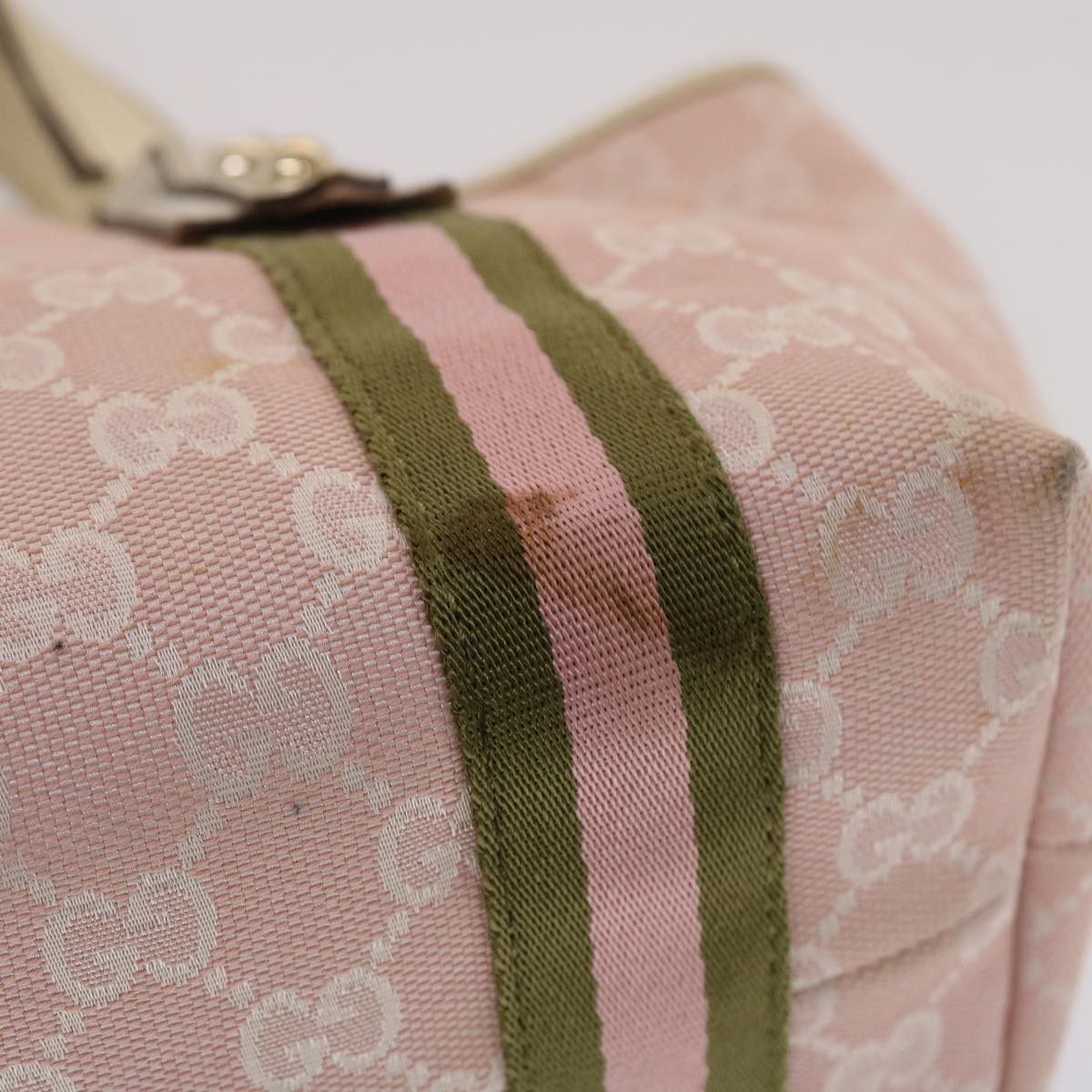 Gucci GG Canvas Sherry Line Hand Bag Pink White Green  49075