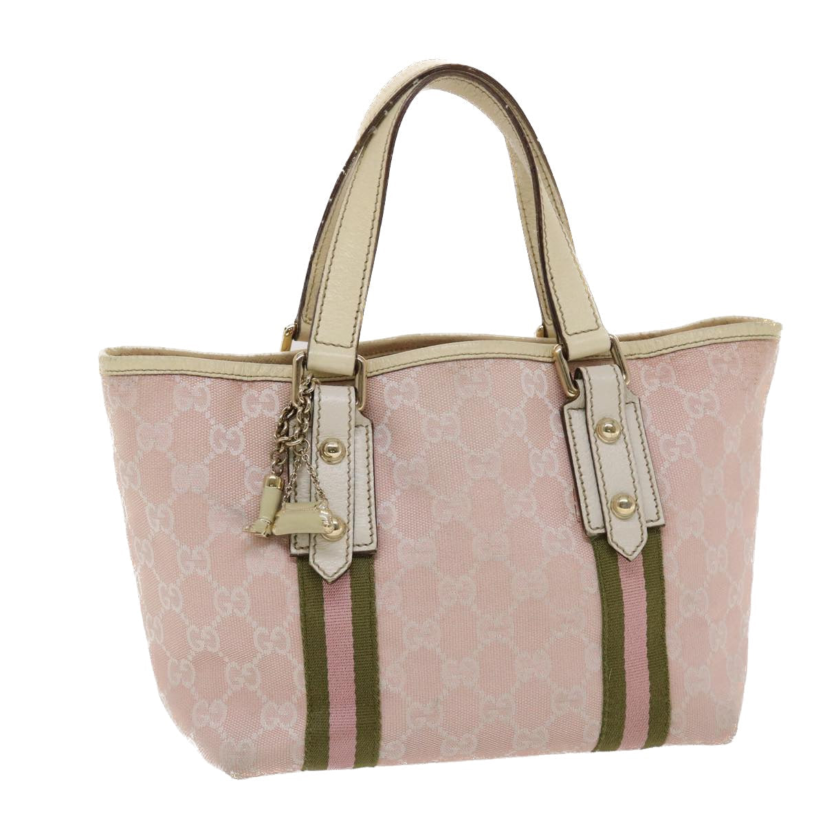 Gucci GG Canvas Sherry Line Hand Bag Pink White Green  49075