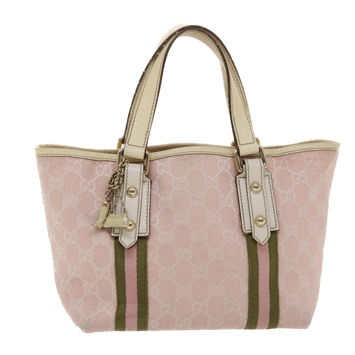 Gucci GG Canvas Sherry Line Hand Bag Pink White Green  49075