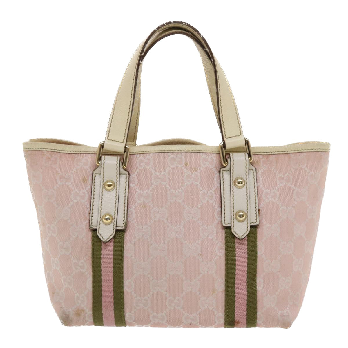 Gucci GG Canvas Sherry Line Hand Bag Pink White Green  49075