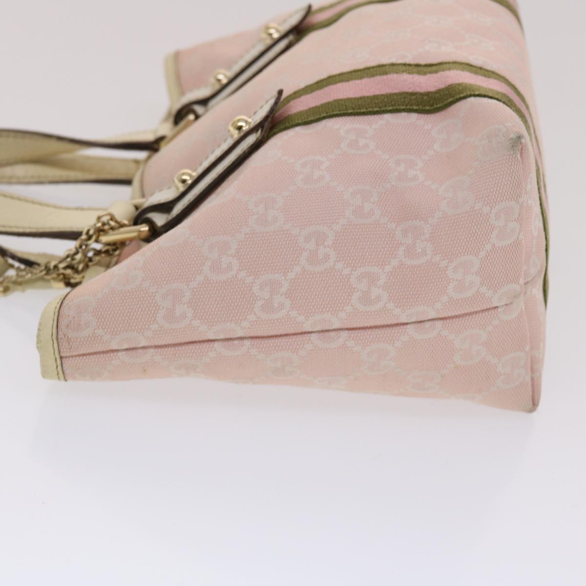 Gucci GG Canvas Sherry Line Hand Bag Pink White Green  49075