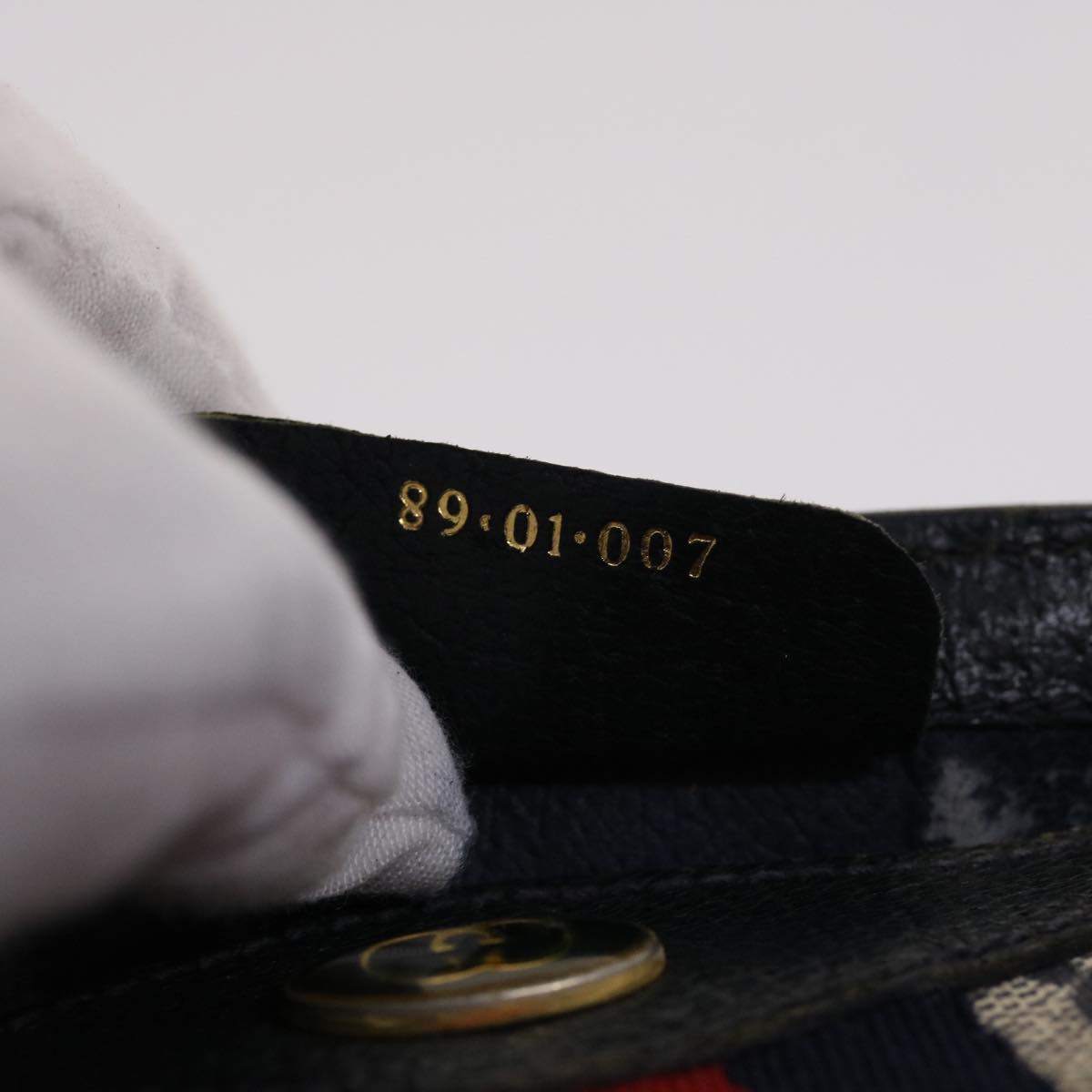 Gucci GG Canvas Sherry Line Clutch Bag PVC Leather Navy Red  49081