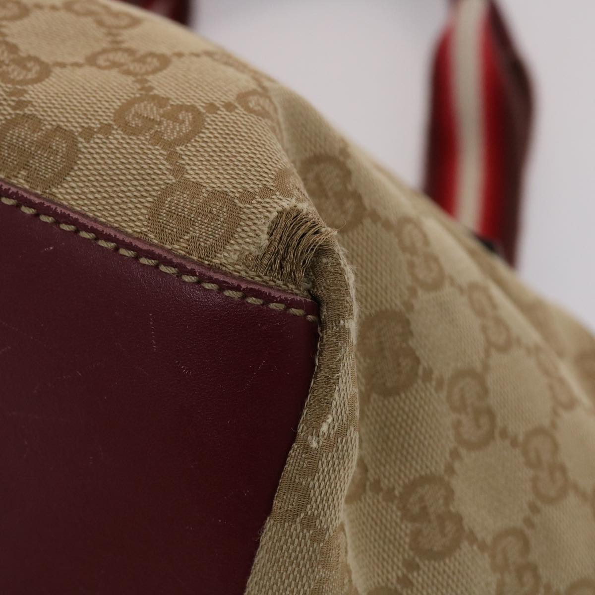 Gucci GG Canvas Sherry Line Hand Bag Canvas Beige Red White 131228  49286