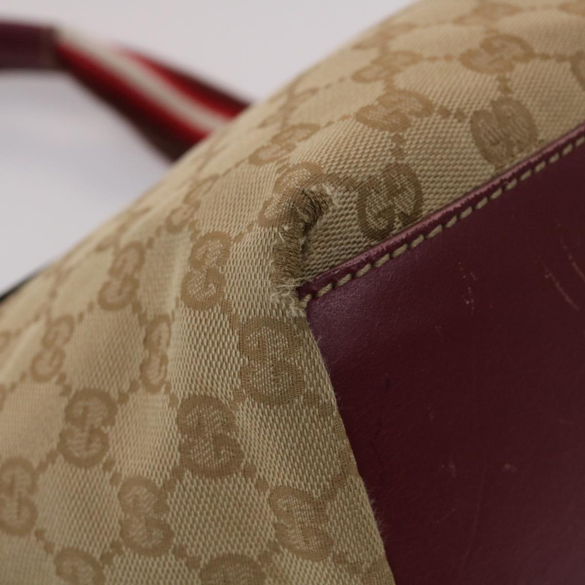 Gucci GG Canvas Sherry Line Hand Bag Canvas Beige Red White 131228  49286