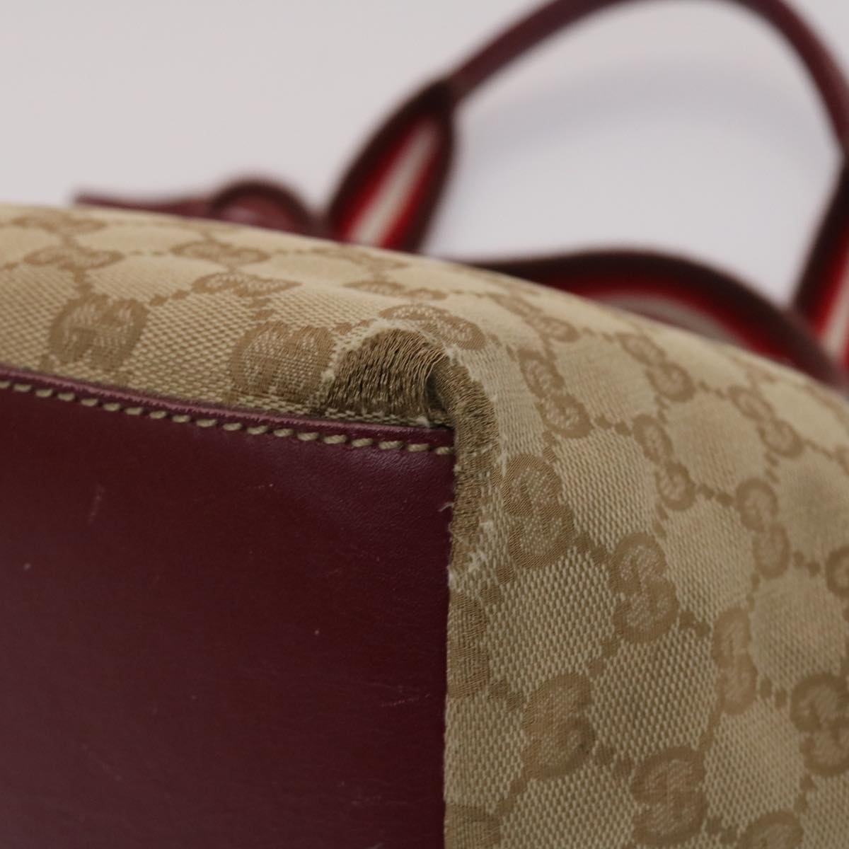 Gucci GG Canvas Sherry Line Hand Bag Canvas Beige Red White 131228  49286
