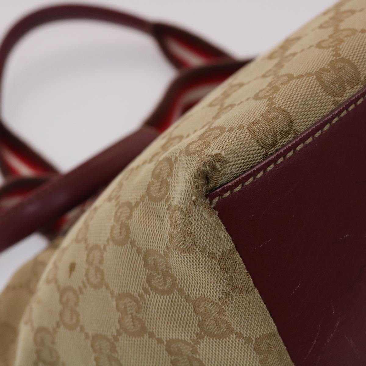 Gucci GG Canvas Sherry Line Hand Bag Canvas Beige Red White 131228  49286