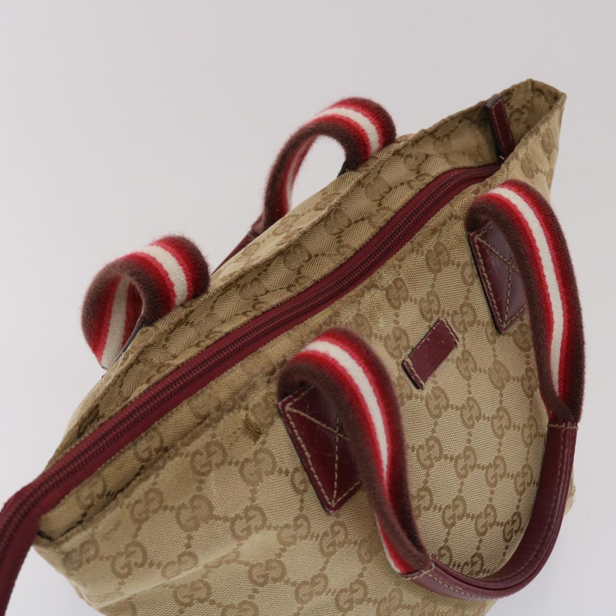 Gucci GG Canvas Sherry Line Hand Bag Canvas Beige Red White 131228  49286
