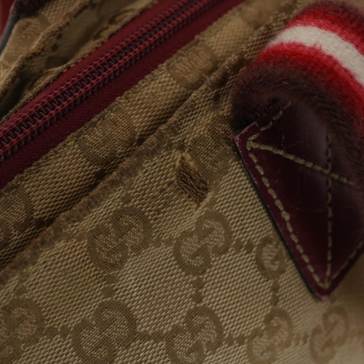 Gucci GG Canvas Sherry Line Hand Bag Canvas Beige Red White 131228  49286