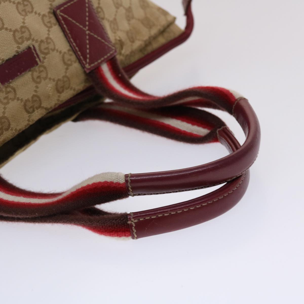 Gucci GG Canvas Sherry Line Hand Bag Canvas Beige Red White 131228  49286