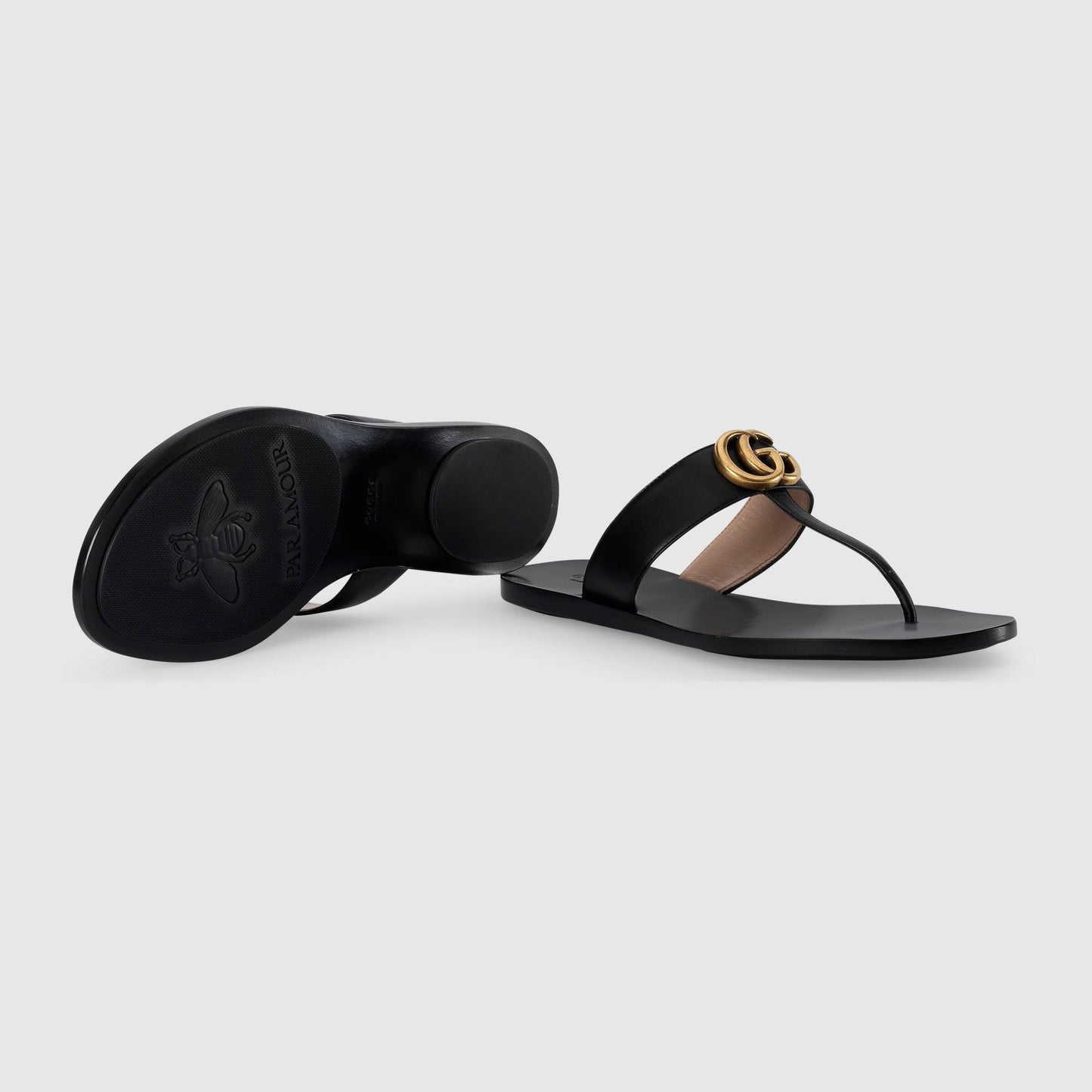 Gucci Double G Leather Thong Sandal in Black