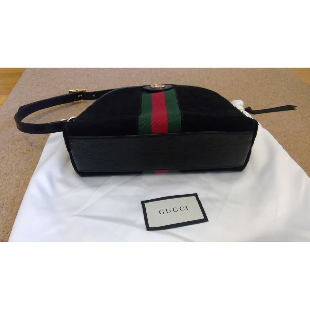 Gucci Ophidia GG Small Suede Shoulder Bag in Black