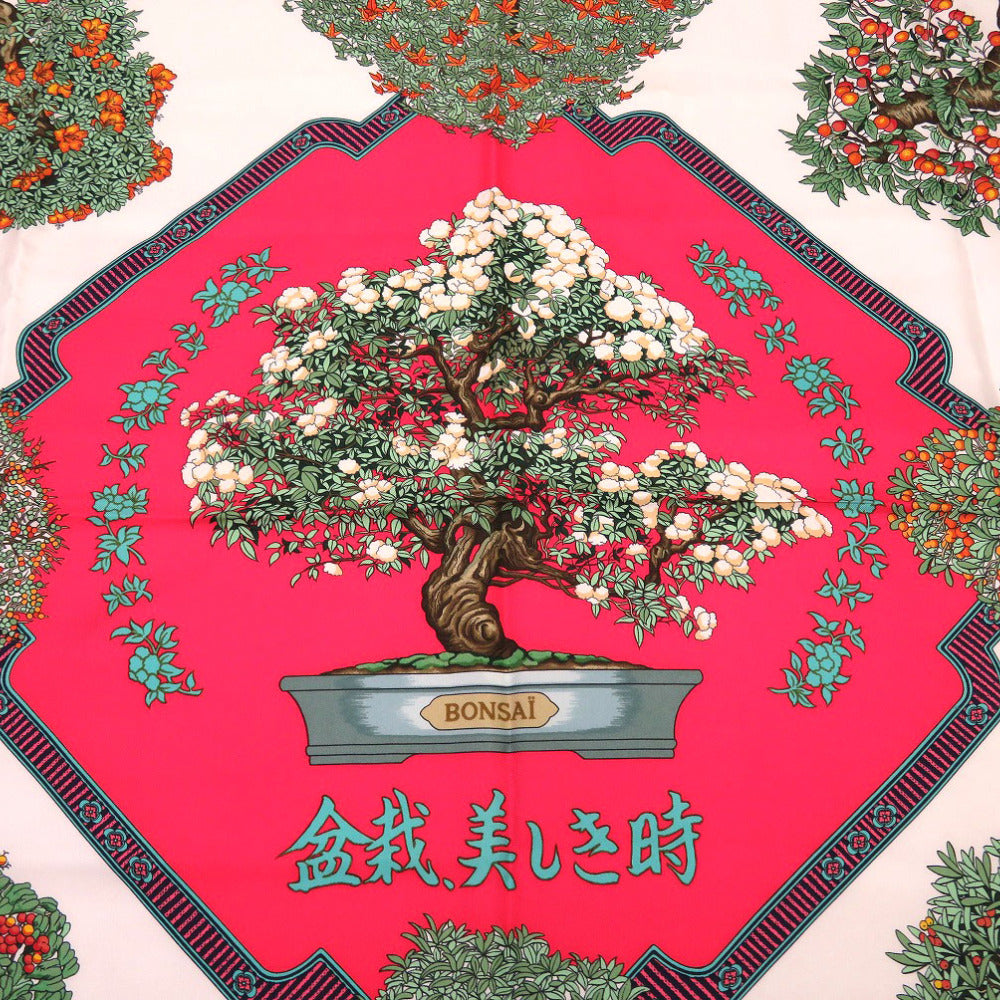 HERMES scarf silk Red Carre90 Bonsai Beautiful Town