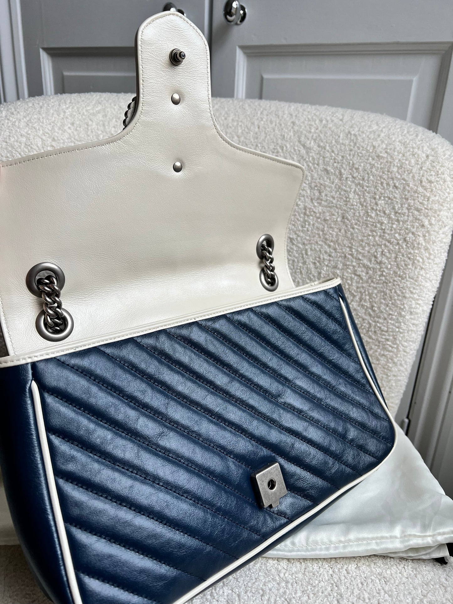 Gucci GG Navy and White Torchon Marmont Medium Shoulder Bag (RRP £2000)