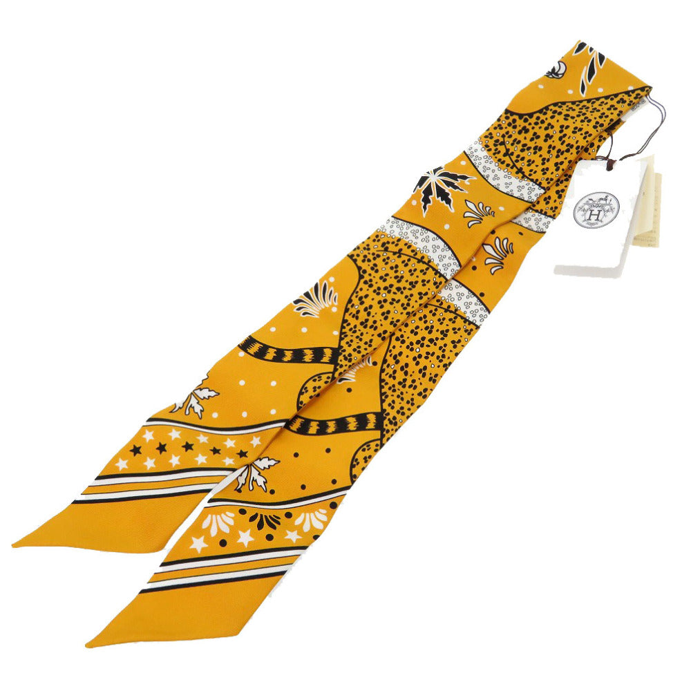 HERMES scarf silk yellow LES LEOPARDS Leopard