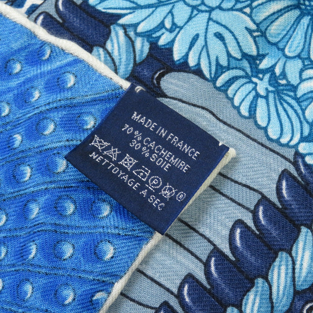 HERMES Stall cashmere blue Carre140 Samurai Armor Helmet Parures de Samourais