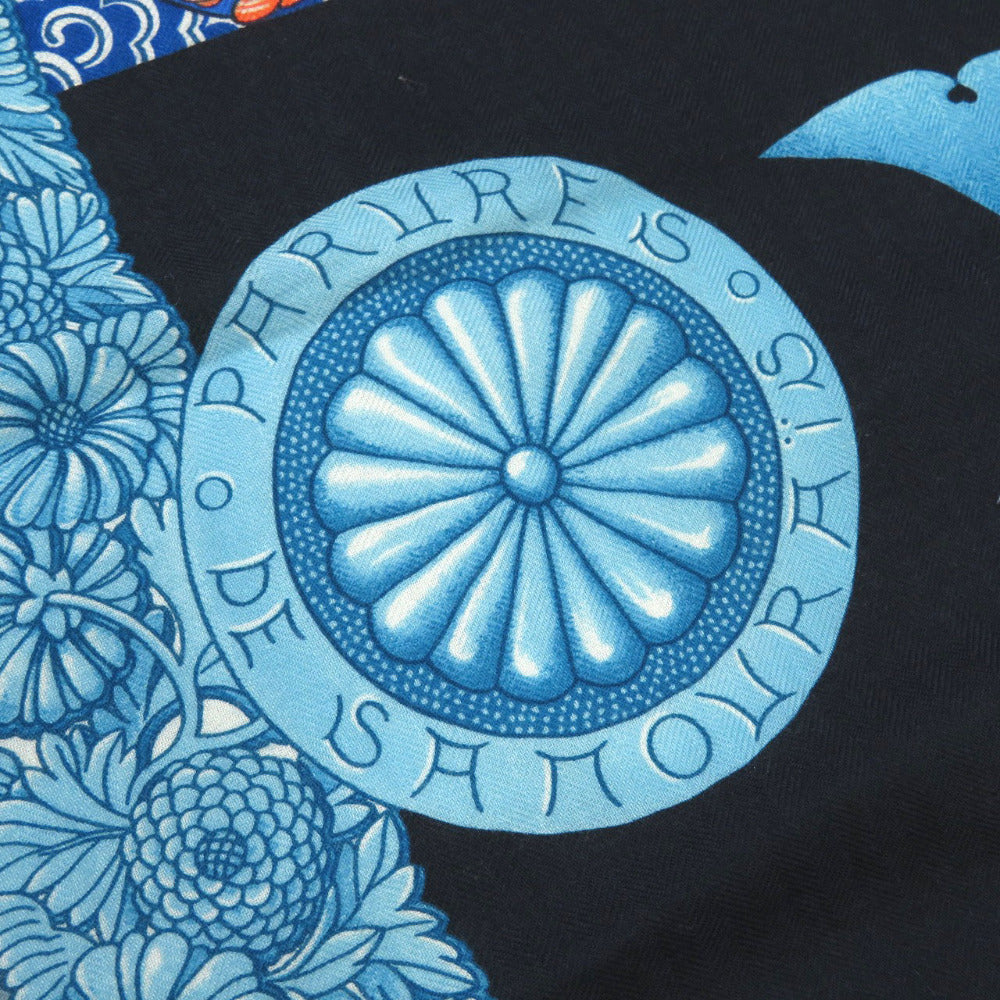 HERMES Stall cashmere blue Carre140 Samurai Armor Helmet Parures de Samourais