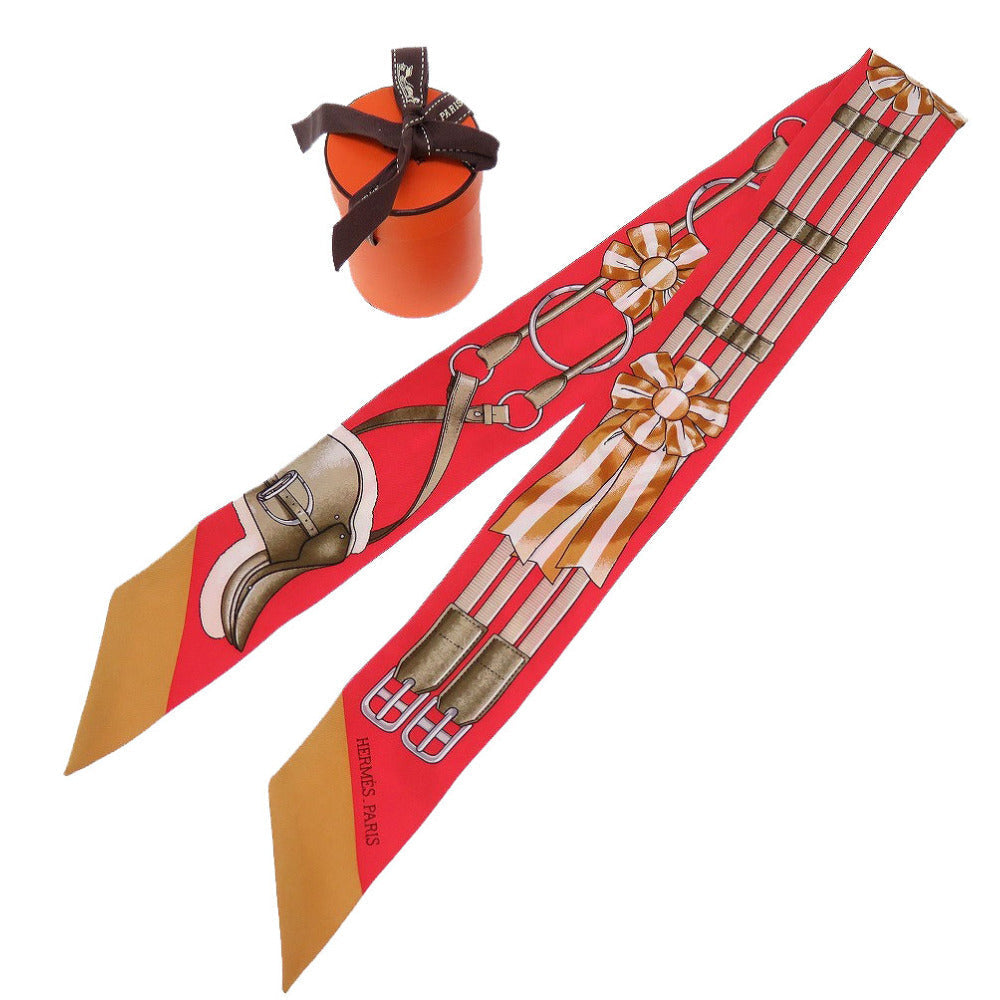 HERMES scarf silk Rouge viv Twilly