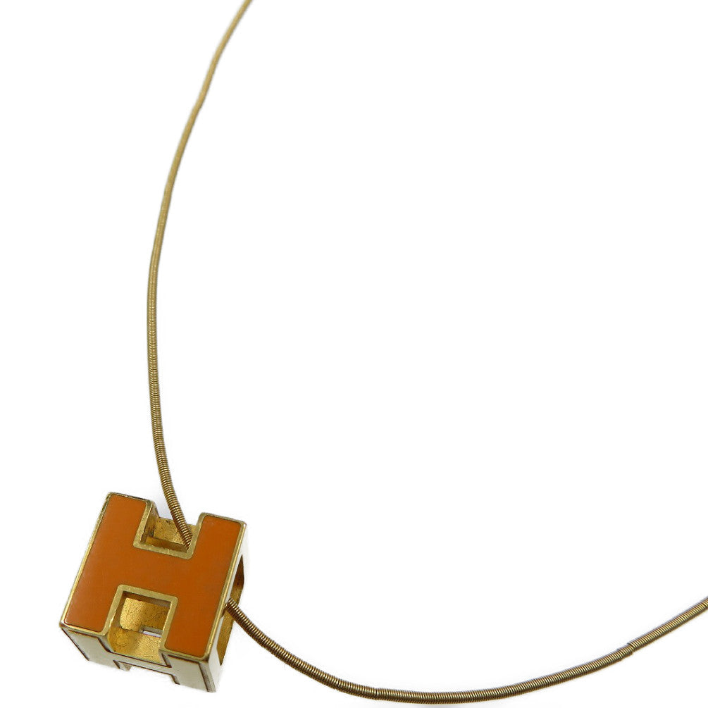 HERMES Necklace metal Orange Cardue Ash H-cube