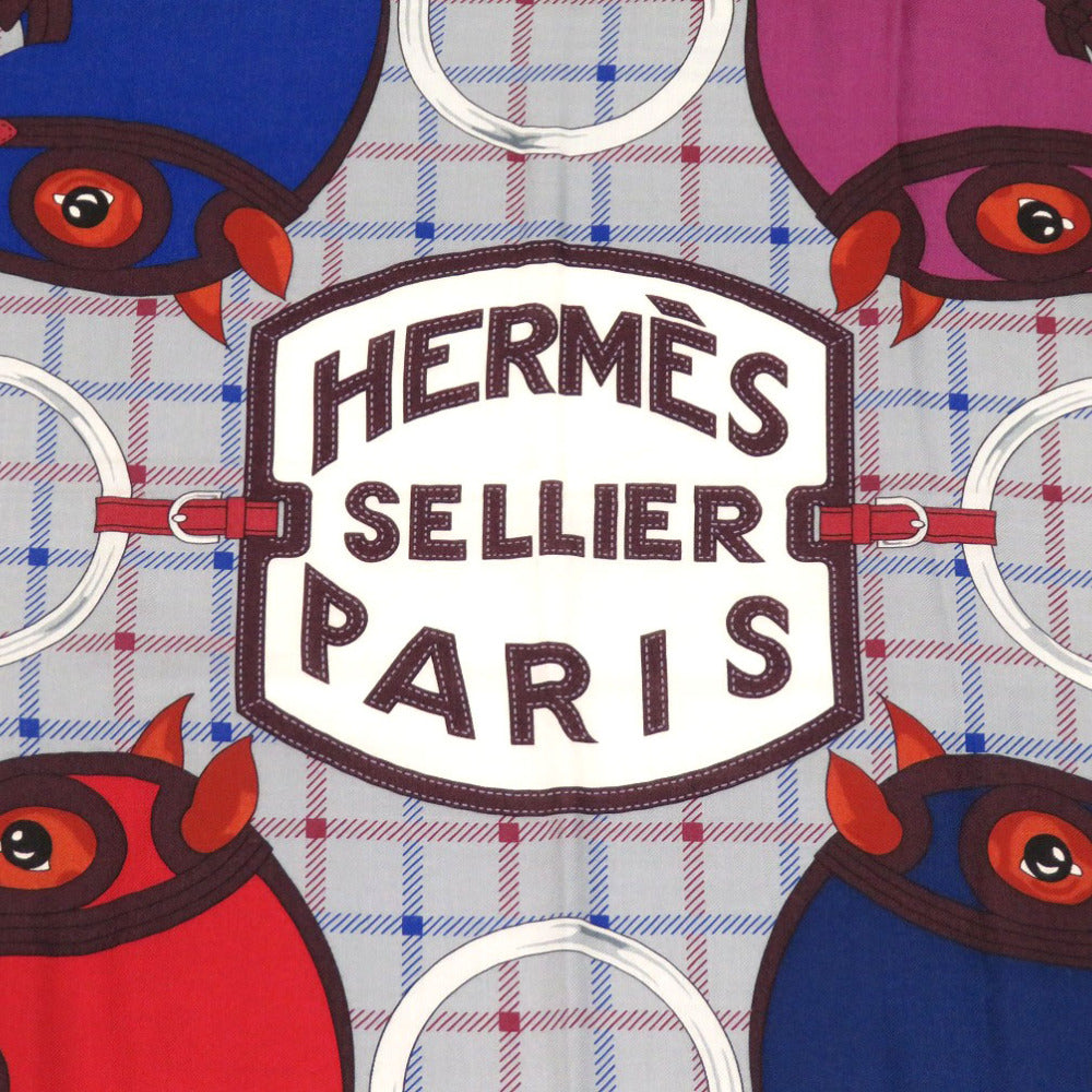 HERMES Stall cashmere Rouge ash Carre140 SELLIER racehorse horse