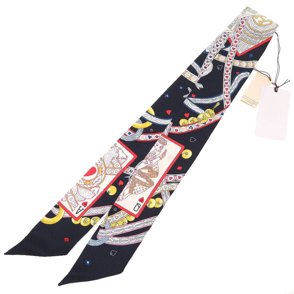 HERMES scarf silk black Twilly Queen of Hearts DAME DE COEUR