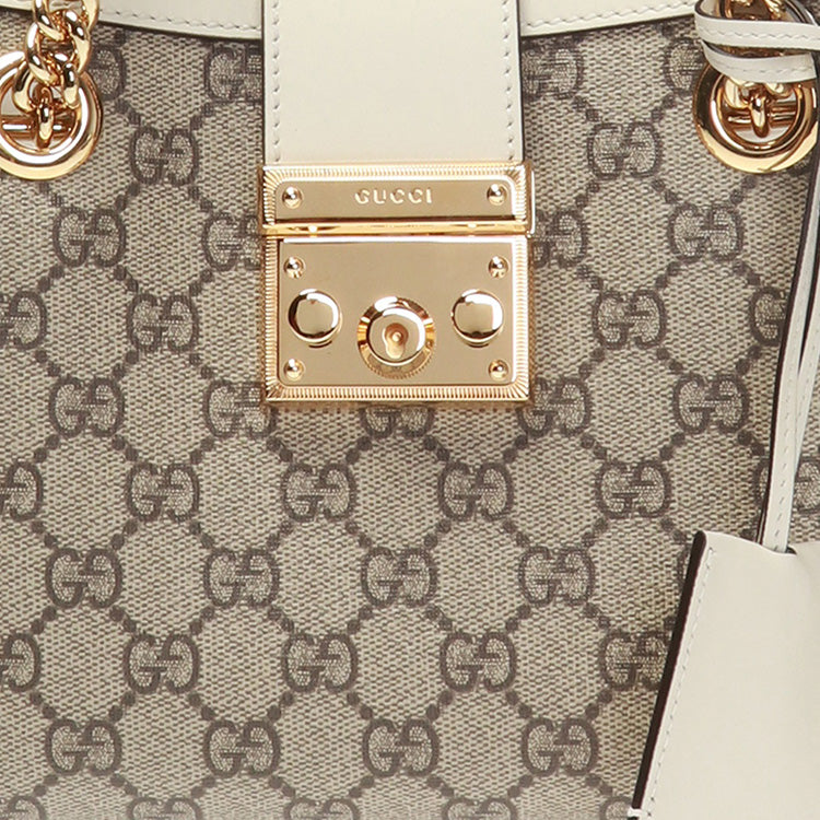 (WMNS) Gucci Padlock Metallic Logo Canvas Chain handBag Small / White 498156-KHNKG-9761