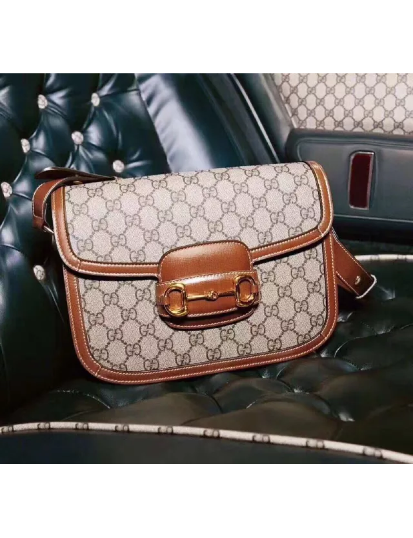 Gucci Horsebit 1955 logo print shoulder bag saddlebag gold buckle