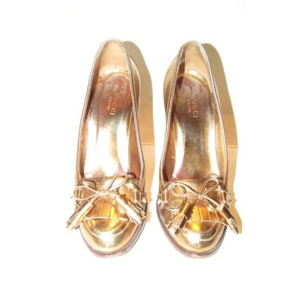 Gucci 'Marrakech' Gold Metallic Leather Equestrian