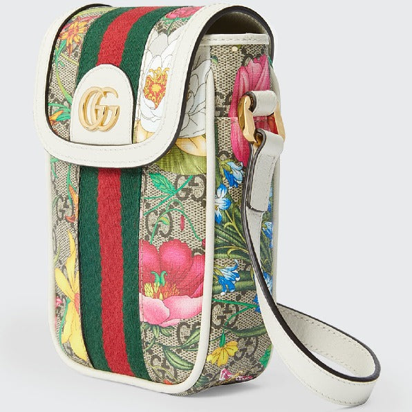 Gucci Ophidia Flora GG Crossbody Shoulder Bag in White