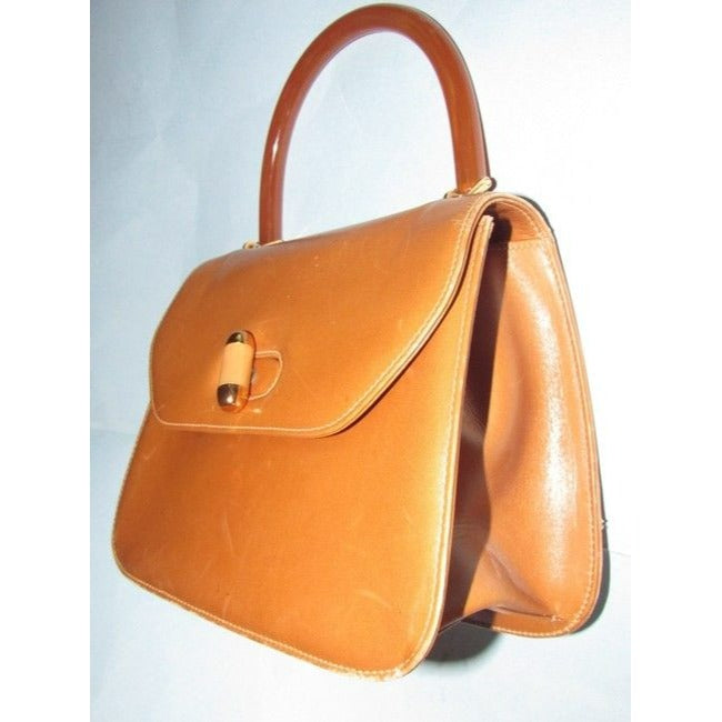 Gucci Vintage Caramel Leather With Tortoise Shell Lucite Bakelite And Gold Accent