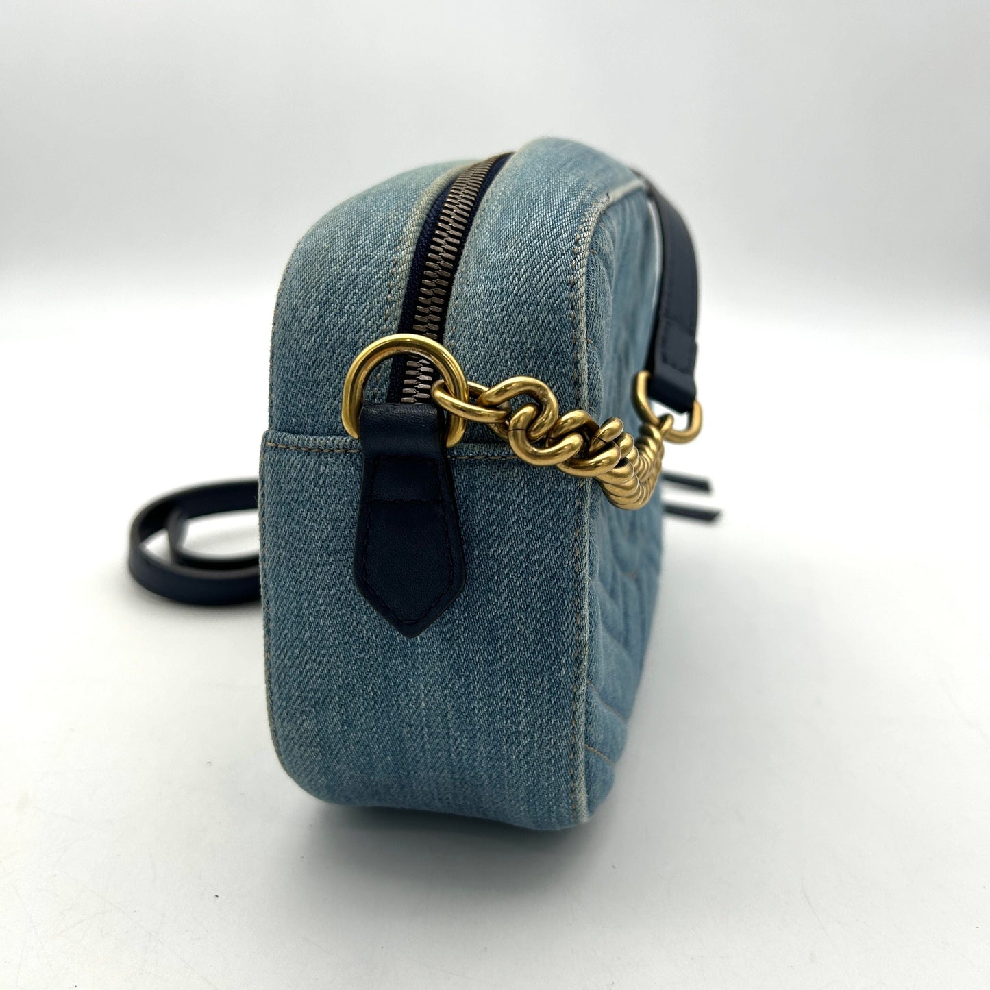 Gucci Floral GG Marmont Denim Camera Bag - Blue Crossbody Bags, Handbags LA30346