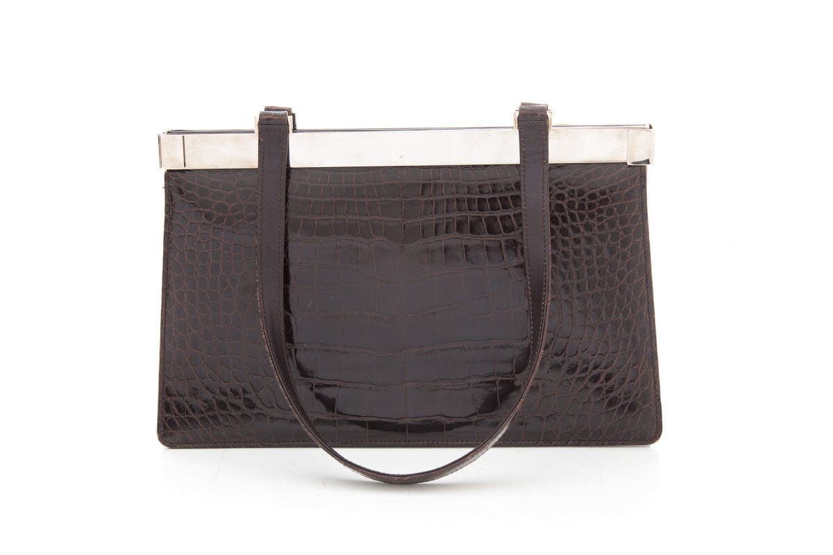 Gucci Brown Crocodile Tom Ford Era Top Handle Handbag