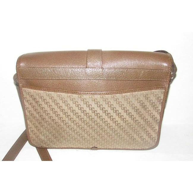 Gucci Vintage Beige Square G Logo Print Canvas And Brown Leather