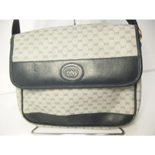 Gucci Vintage Purses Blue Leather And Gg Leather Cross Body Bag