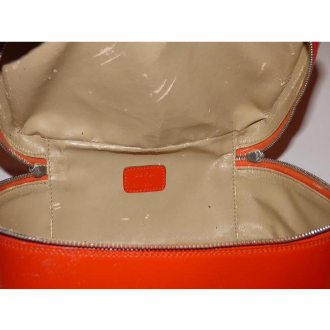 Gucci Reddish Orange Glossy Leather Bamboo Line Satchel