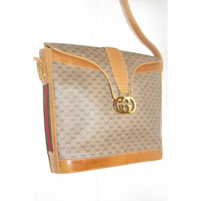 Gucci Brown Micro Guccissima Print Leather Bucket Bag W Red Green Striped Sides