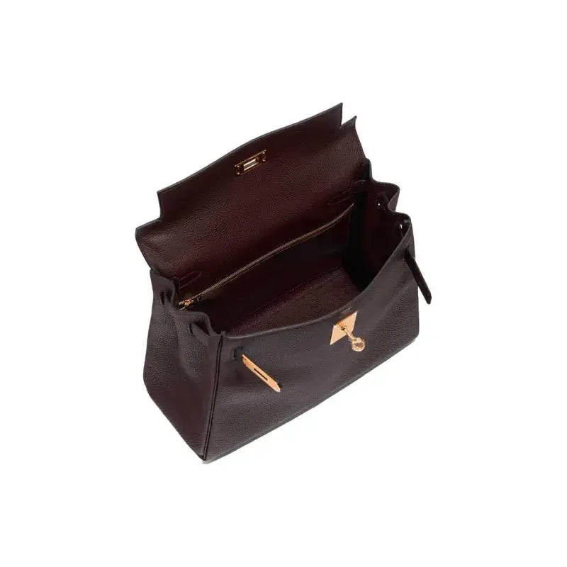 HERMES Kelly 25 Saddle Red Togo leather Bag Handbag (25,28) silver hardware