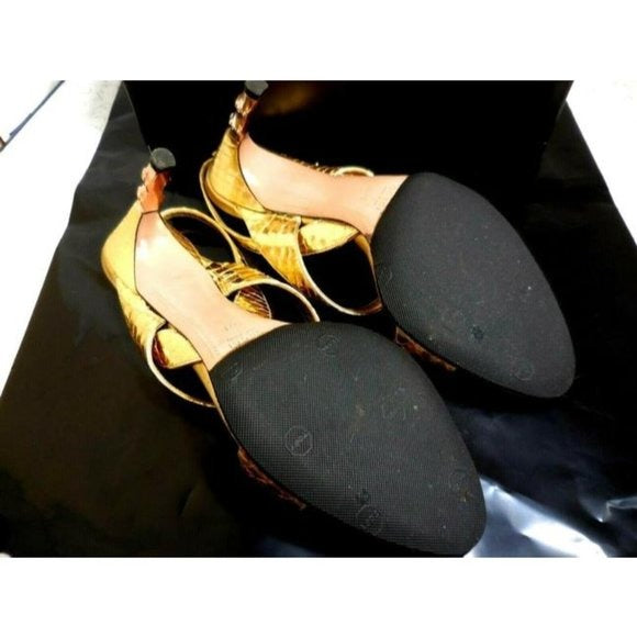 Gucci WHIPS Gold Leather Lame Snake Slingback