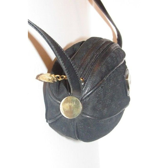 Gucci Guccissima Football Shape Cross Bodyshoulder Purses Black Micro G Print Leather And Canvas Sat