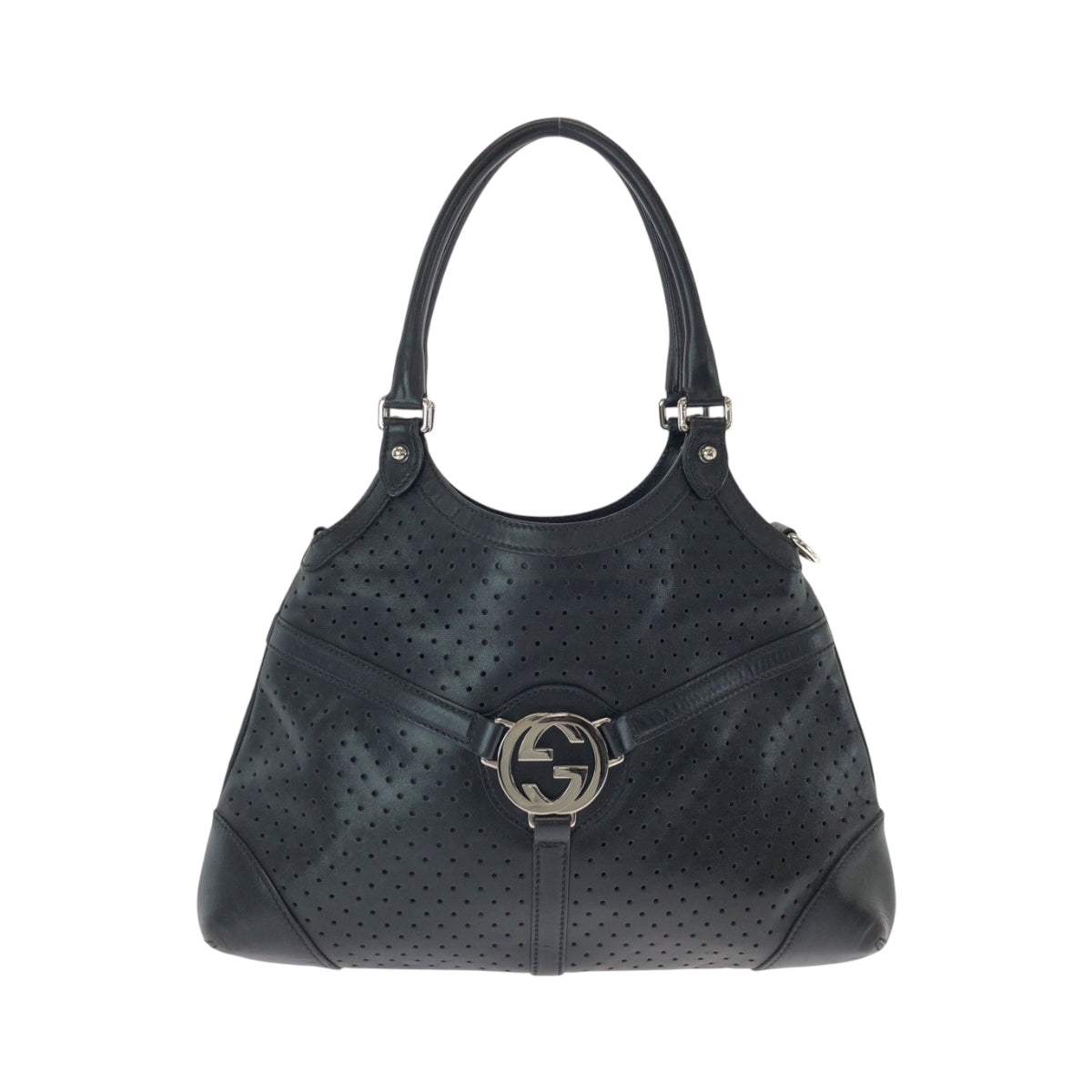 GUCCI Shoulder Bag 114875 leather Black SilverMetal Hobo Shoulder Bag Interlocking Women Used
