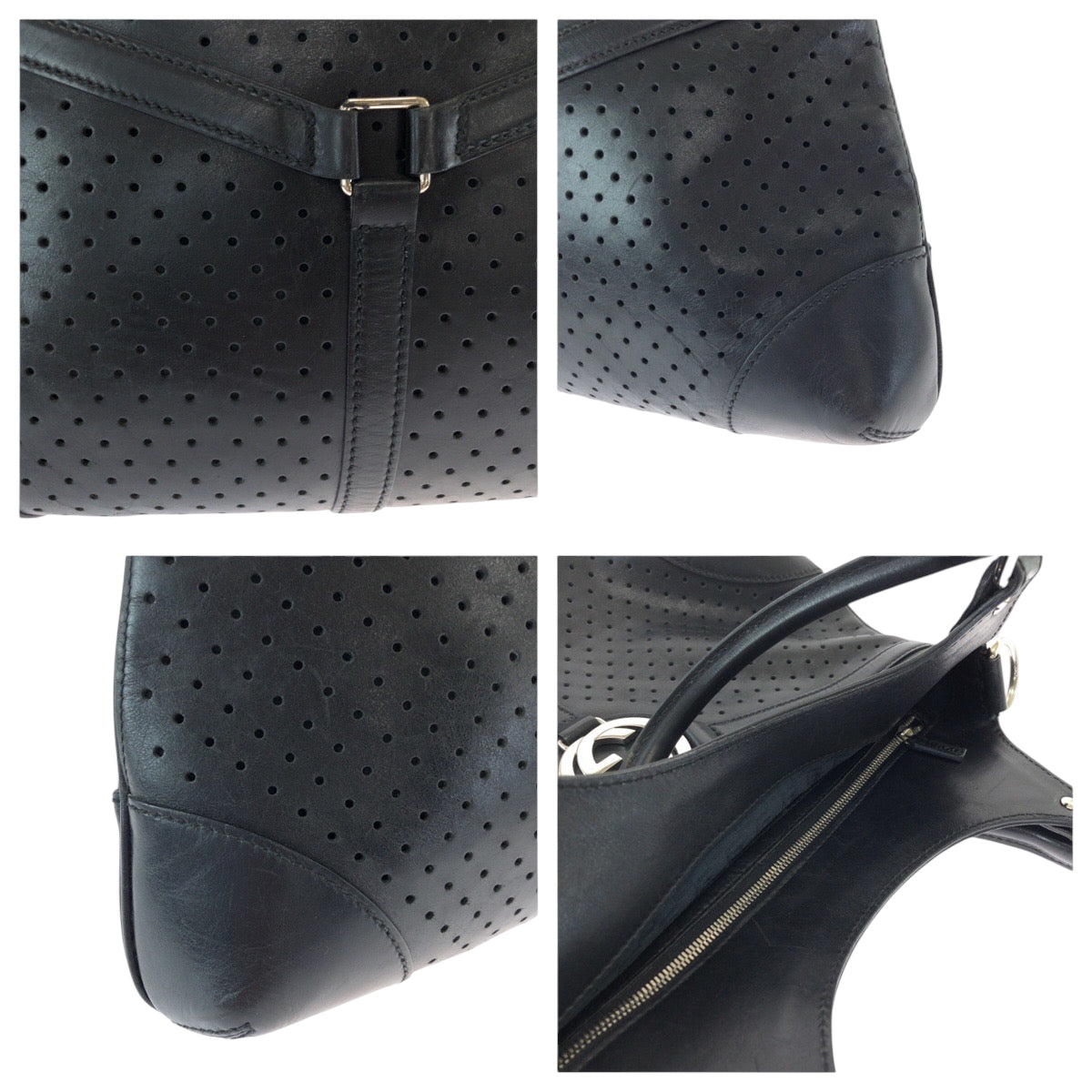 GUCCI Shoulder Bag 114875 leather Black SilverMetal Hobo Shoulder Bag Interlocking Women Used