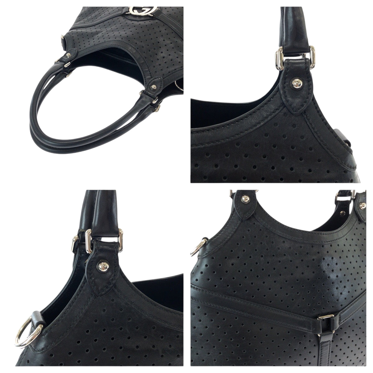 GUCCI Shoulder Bag 114875 leather Black SilverMetal Hobo Shoulder Bag Interlocking Women Used