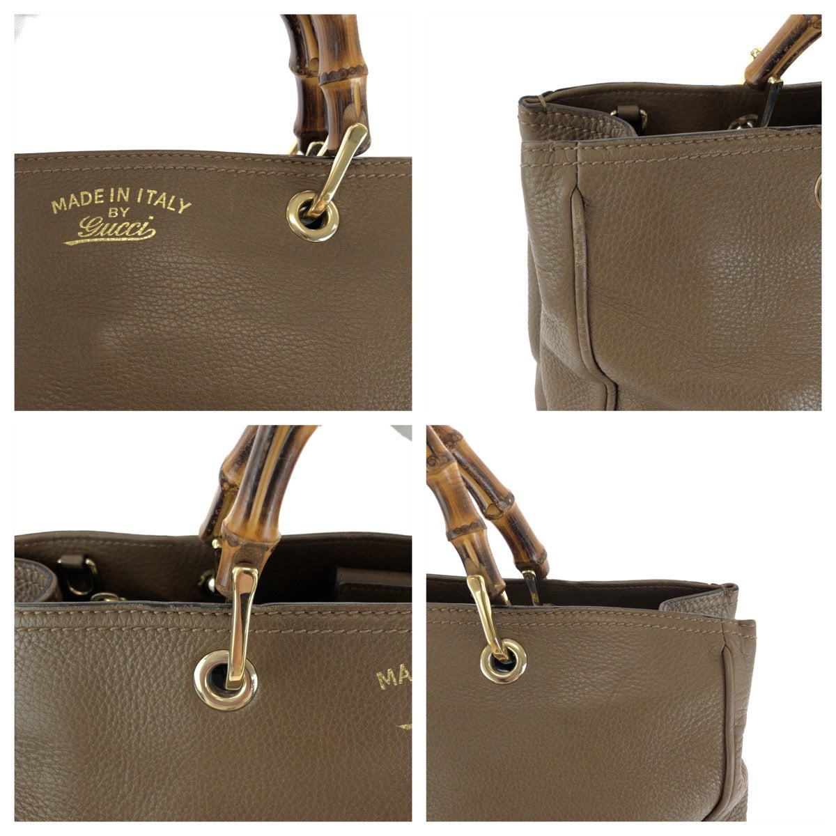 GUCCI Handbag 323660 leather Brown Gold Metal Handbag Tote Bag Bamboo Women Used