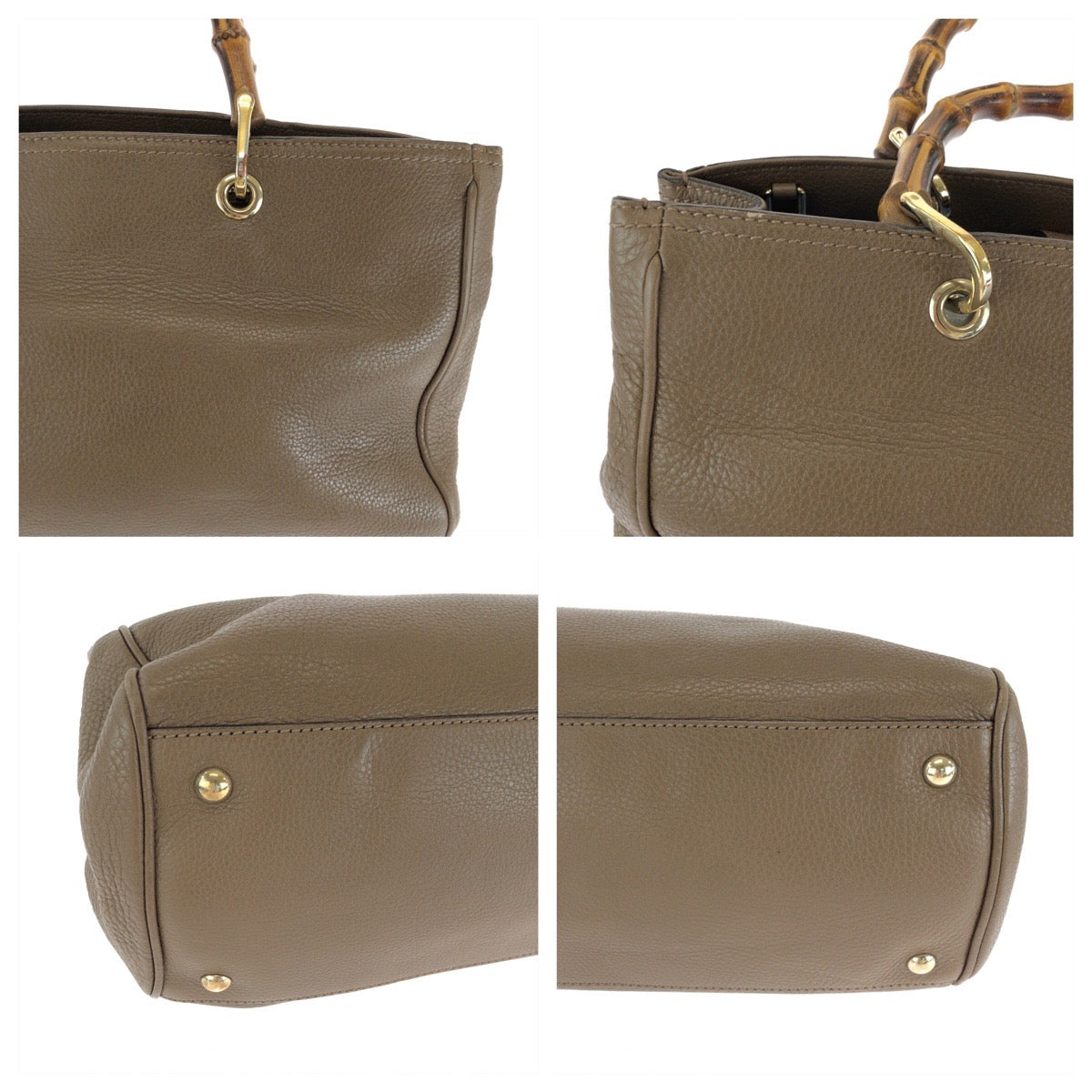 GUCCI Handbag 323660 leather Brown Gold Metal Handbag Tote Bag Bamboo Women Used