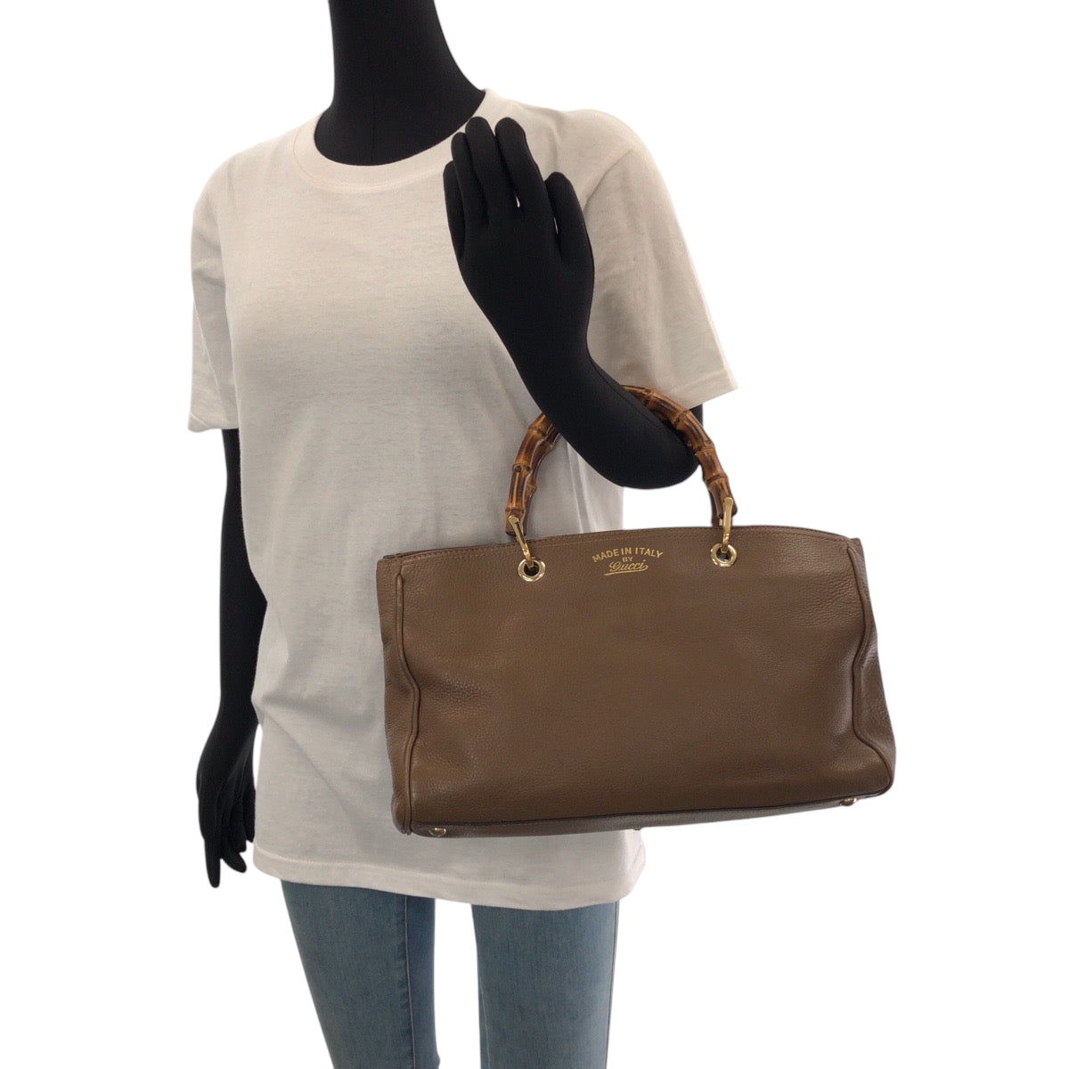 GUCCI Handbag 323660 leather Brown Gold Metal Handbag Tote Bag Bamboo Women Used