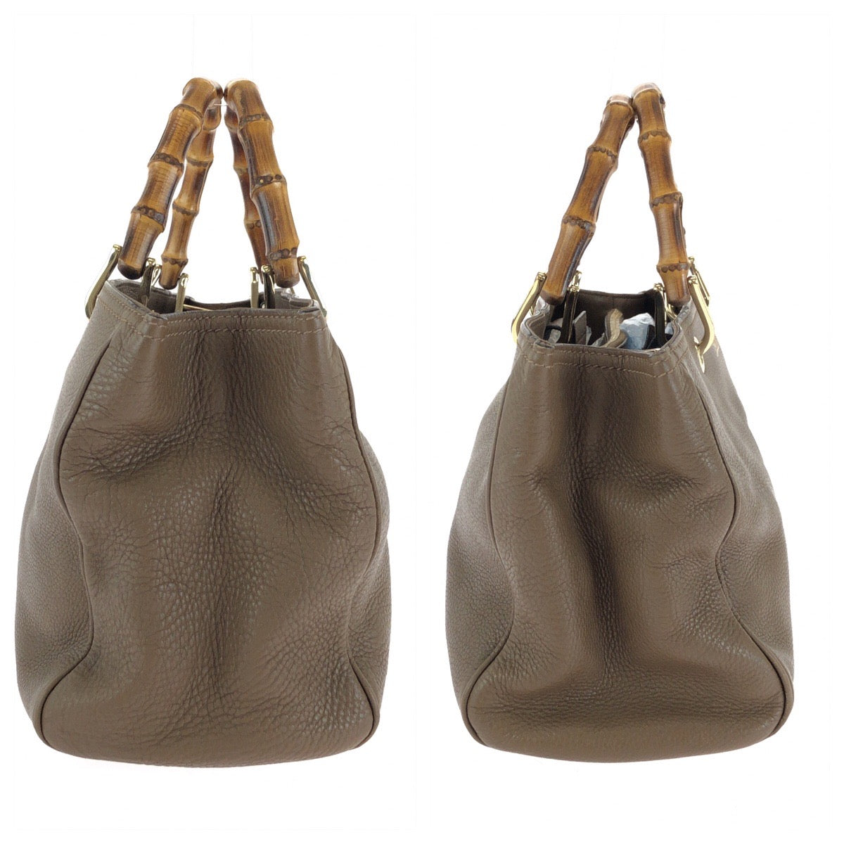 GUCCI Handbag 323660 leather Brown Gold Metal Handbag Tote Bag Bamboo Women Used